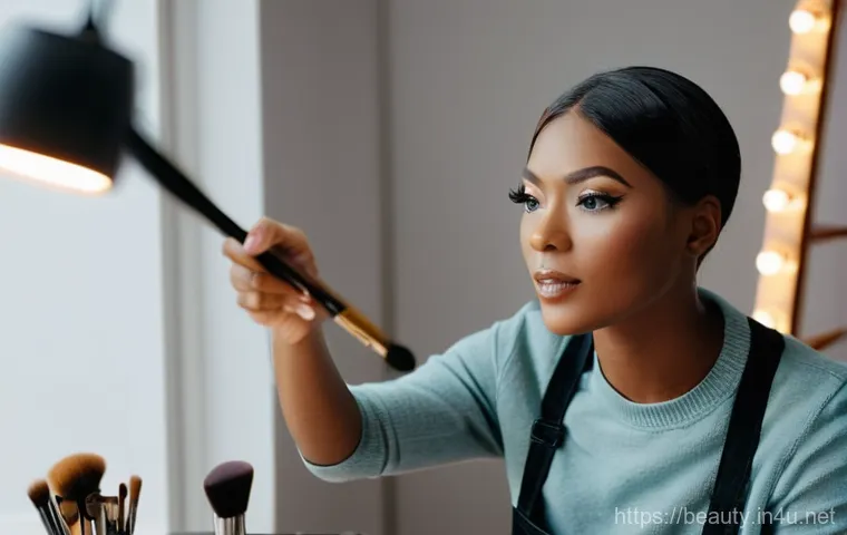 메이크업 전공자를 위한 취업 팁 - **Image Prompt 1: The Art of Personal Branding and Digital Storytelling**
A stylish female makeu...