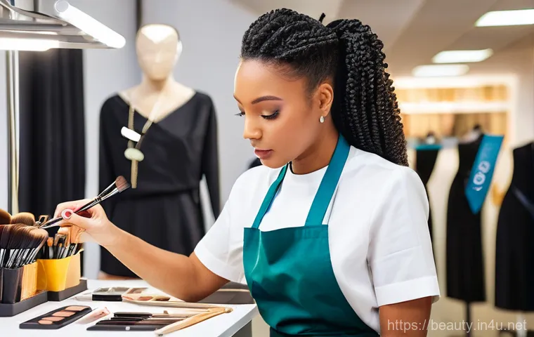 메이크업 전공자를 위한 취업 팁 - **Image Prompt 1: The Art of Personal Branding and Digital Storytelling**
    A stylish female makeu...