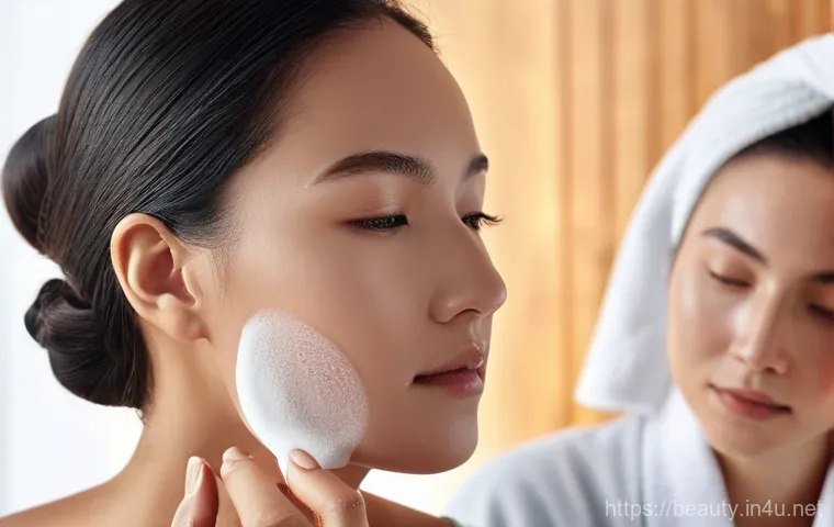 피부 관리 실습 시 주의사항 - **Prompt 1: Understanding and Customizing Skincare.**
    A serene portrait of a young adult woman (...