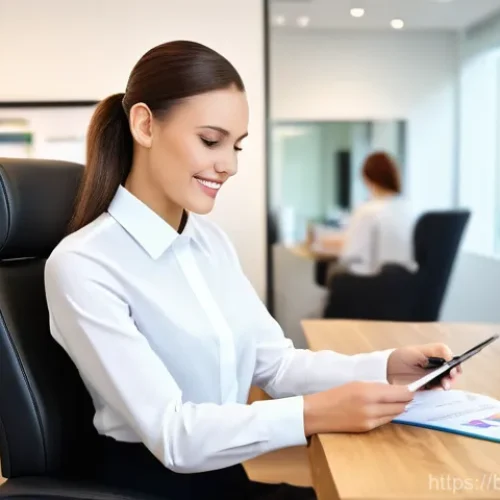 Home 27 미용사 연봉 협상 전략 - **Image Prompt 1: Confident Self-Assessment and Data Analysis**
A determined female hairdresser ...